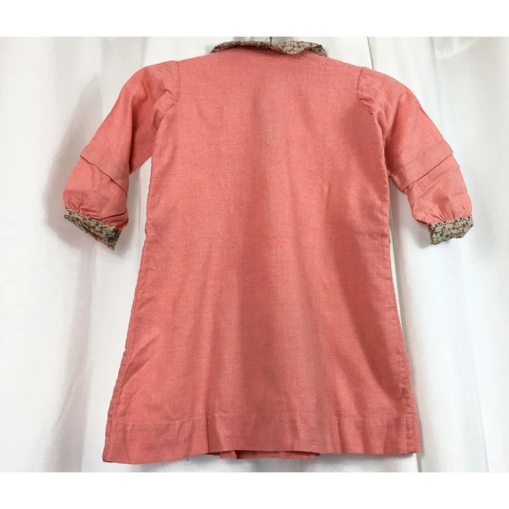 Child Edwardian Coral Peach + Floral Print Collar Dress Pockets Doll